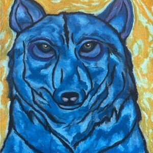 Blue Bear Oil Pastel Drawing Art Print